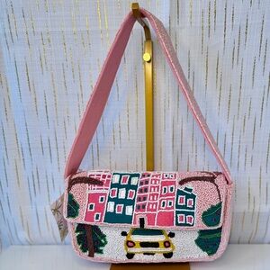 America & Beyond Pink Winter Taxi Beaded Shoulder Bag | NWT